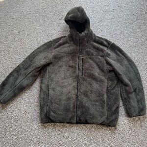 Uniqlo Olive Green Fleece Sherpa Fluffy Full Zip Hoodie Jacket Men’s XXL